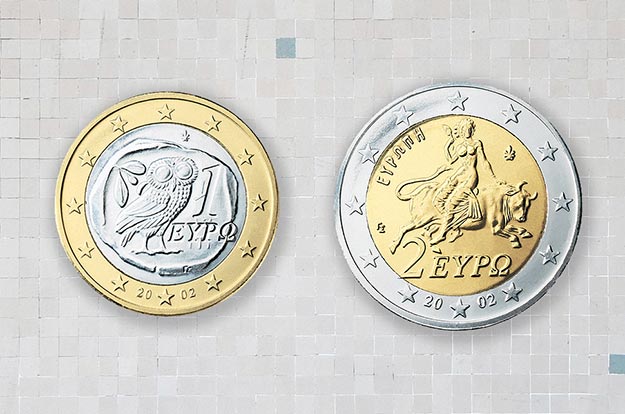 Monedas griegas de uno y dos euros (2001-...)