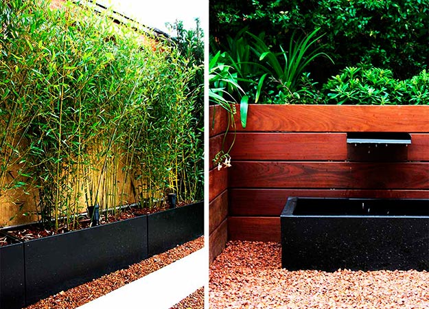 Plantación y detalle de fuente de jardín diseñado por La Habitación Verde para un jardín en La Moraleja | Fotografía: La Habitación Verde