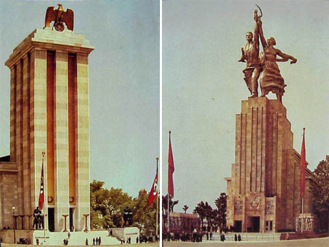 pabellones -también parecidos entre sí- de la URSS y la Alemania Nazi en la Exposición Universal de París de 1937.