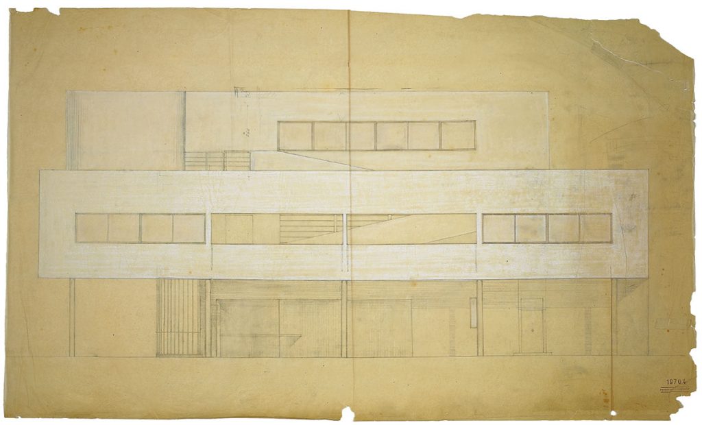 Alzado de la Villa Savoye, recogido en “Le Corbusier. Ideas and Forms”