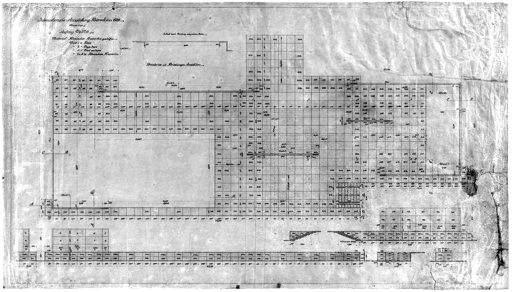 Planta con los despieces del pavimento de travertino del Pabellón de Barcelona (Archivo Mies van der Rohe – MoMA)