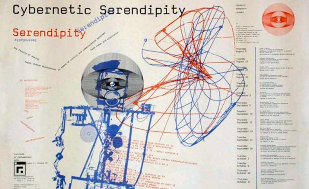 Cartel de apertura de la exposición Cybernetic Serendipity inaugurada en el ICA de Londres en 1968 y comisariada por Jasia Reichardt