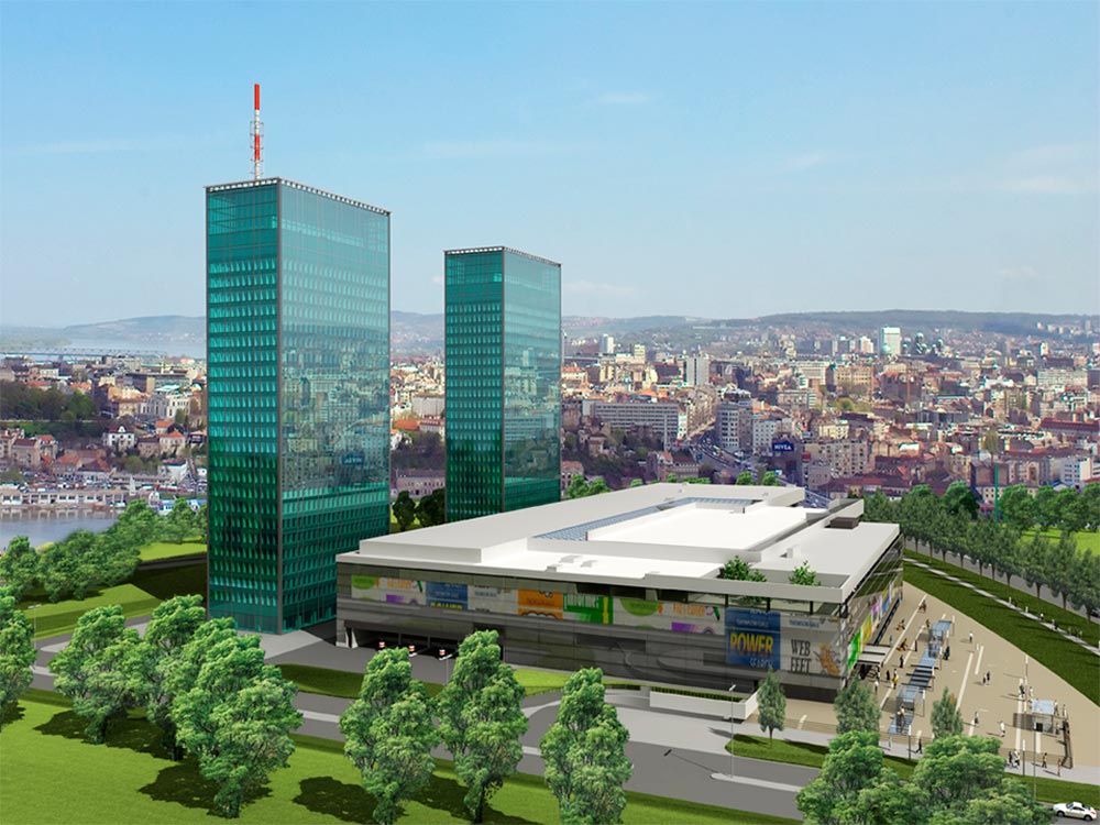 Proyecto para el centro comercial Ušće de 2003 con las torres gemelas