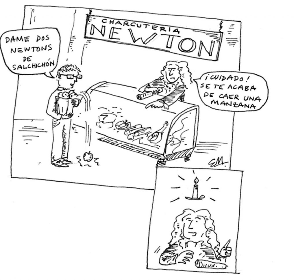 En la charcutería Newton el embutido se pide en newtons | Viñeta de Ed Marks