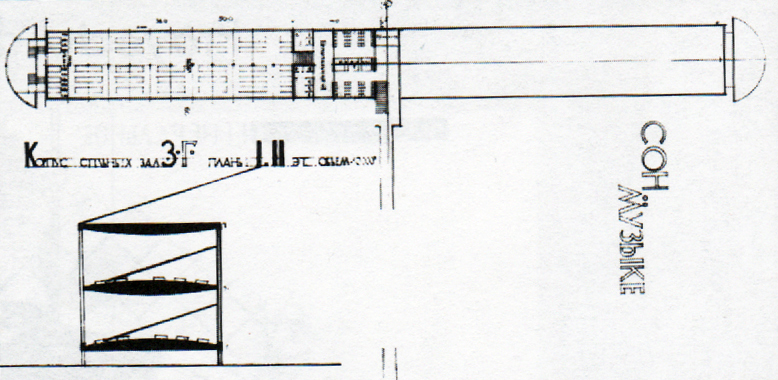 Dormitorio bloque, planta y sección