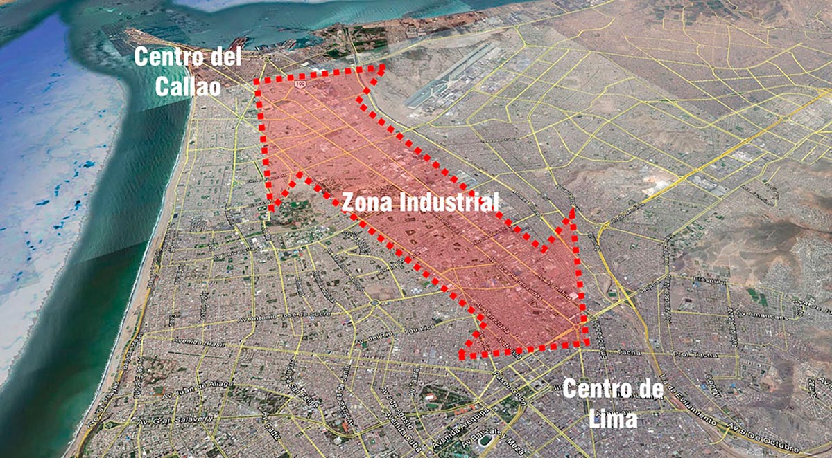 Esquema de ubicación de zona industrial del Cercado de Lima y Callao | Fuente: Google Earth 2017