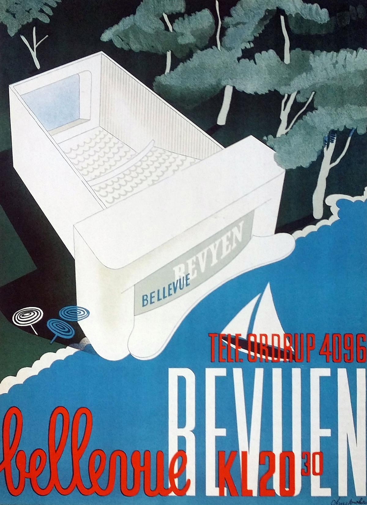 Cartel de los años 30 con el Teatro ‘Bellevue’ de Arne Jacobsen