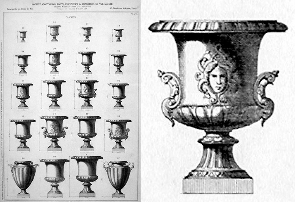 Vasos ornamentales de la fundición francesa de Vall d`Osne