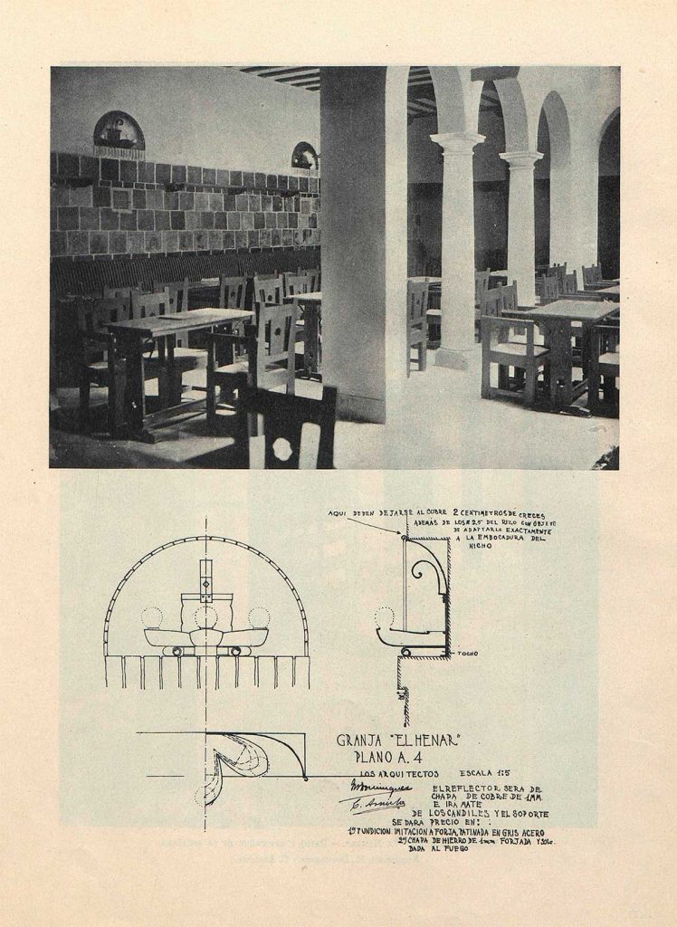 Interior y detalle constructivo del Café Granja el Henar | Fuente: “Notas sobre el decorado de la Granja El Henar y bar del Palace Hotel”, Arquitectura, nº 82, (1926).