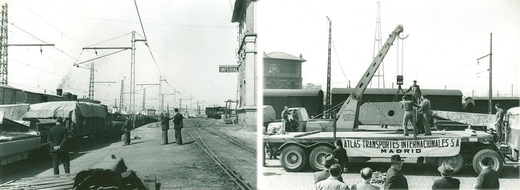 Llegada a Madrid del pabellón en 1961. Procedencia: Archivo de la Cámara de Comercio de Madrid