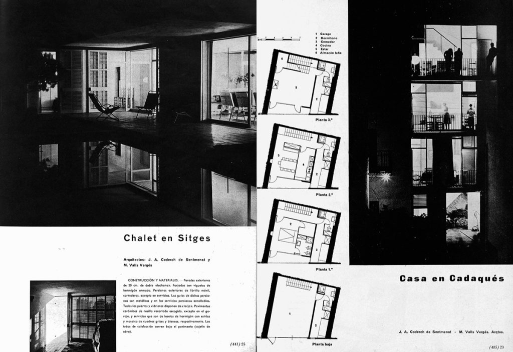 Fig.1. / Fig.2. Página inicial de la reseña de la casa Catasús (izq.) en Cuadernos de Arquitectura (n.33, 1958) y de la casa Senillosa (dcha.) en Cuadernos de Arquitectura (n.34, 1958).