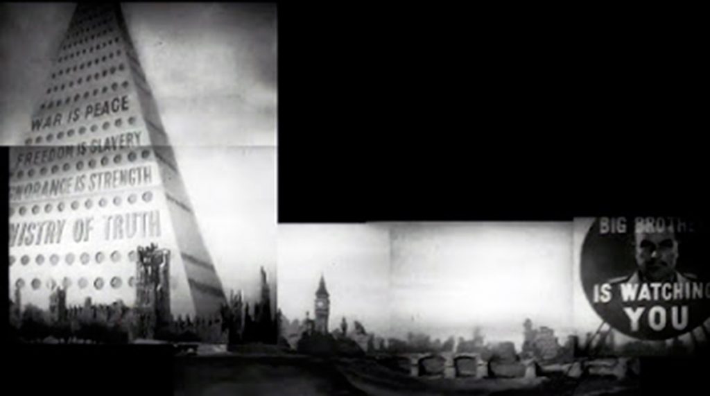 Composición con la panorámica de derecha a izquierda del inicio de la película para televisión 1984 (Rudolph Carter, 1954) 