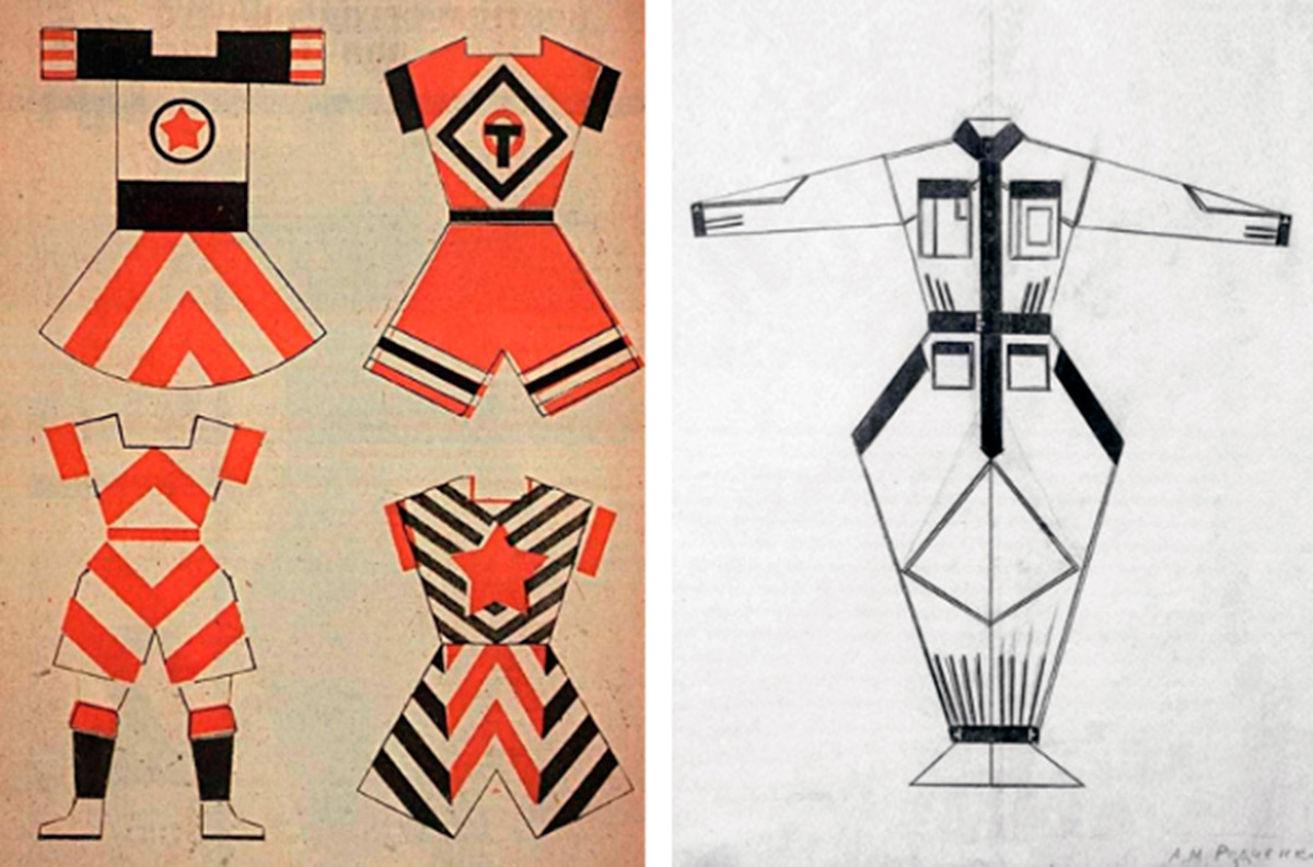 Izq: Diseño de ropa de deporte de Vavara Stepanova | Dcha: jumpsuit diseñado por Alexander Rodchenko | Fuente