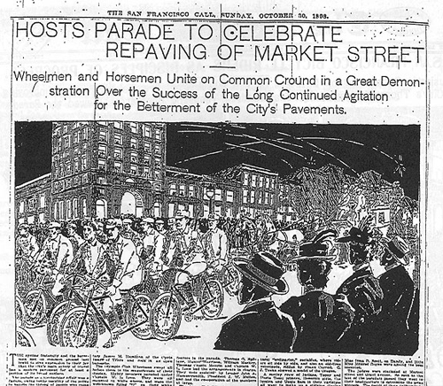 Imagen del El 25 de julio de 1896; manifestación que dio cita a miles de ciclistas y más de 100.000 espectadores en San Francisco. Vía Manu Fernández