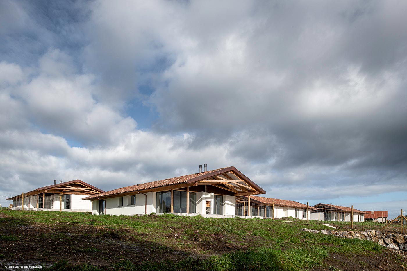 Integración de cubiertas en el paisaje urbanización Camino de las Vallinas (Asturias), de Hollegha Arquitectos © Pablo Casares 