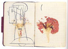 Cuadernos Moleskine Borja López Cotelo Estas dos páginas contienen las líneas de un extracto composición y la impresión de una flor collage de Picasso