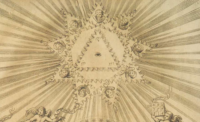 Cinco Miquel Lacasta un fragmento del frontispicio del libro Arithmologia de Athanasius Kircher