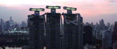 Edificios antropomórficos Jorge Gorostiza Tres edificios con sus brazos cruzados y por encima del hombro (Captura de imagen de AI I Love You)