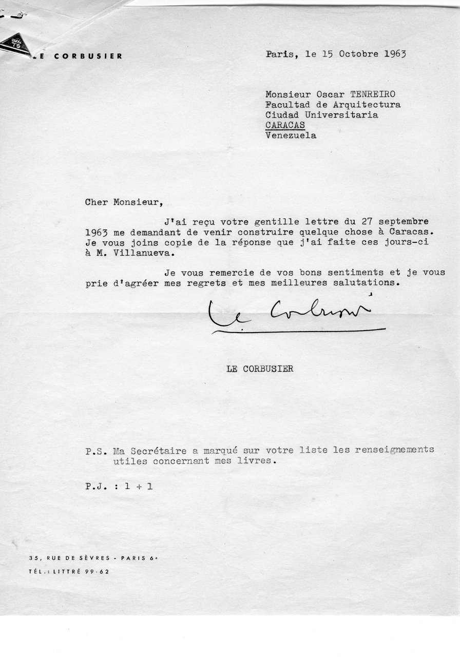 Le Corbusier y Todo llega al mar Carta de Le Corbusier a Oscar Tenreiro enviando copia de la respuesta