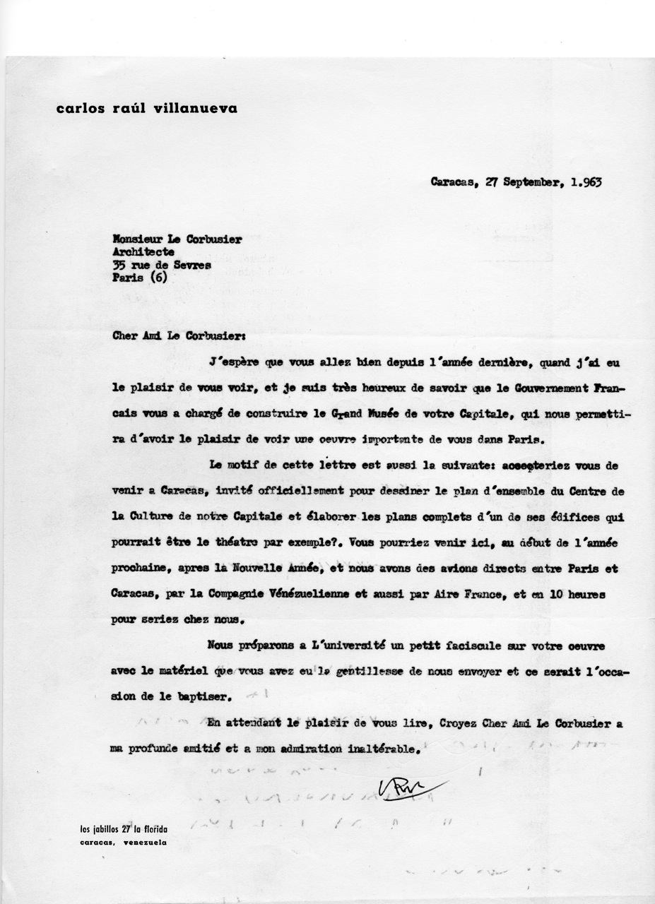 Le Corbusier y Todo llega al mar Carta de Villanueva a Le Corbusier invitándolo