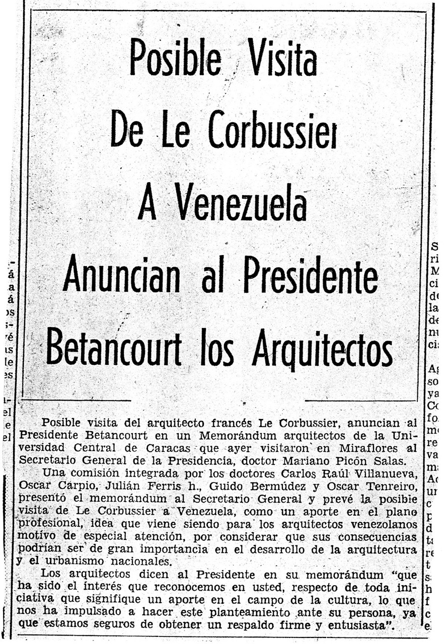 Le Corbusier y Todo llega al mar Recorte de prensa de la visita del Grupo a Picón Salas