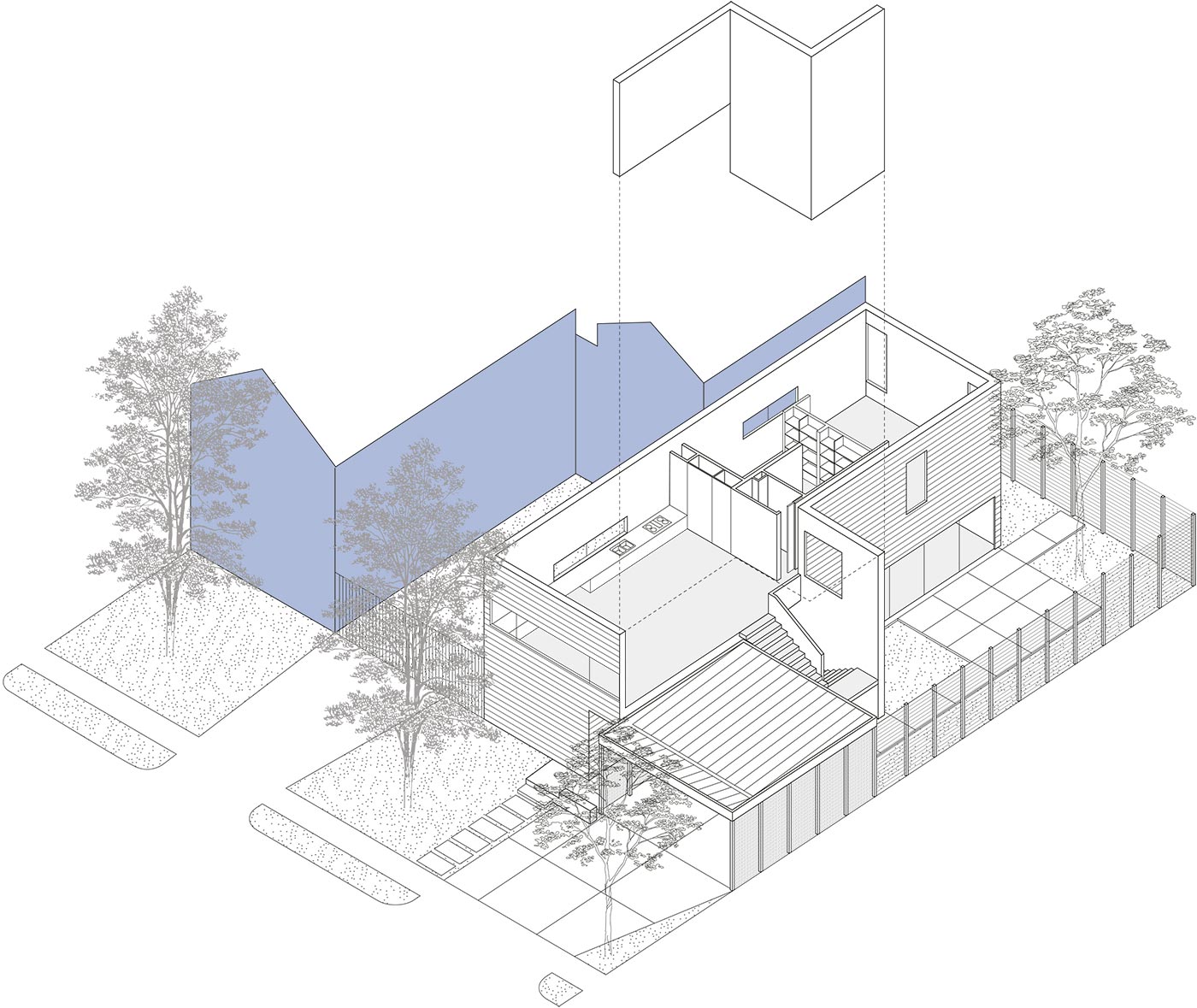 Conversaciones con el arquitecto Carlos Jiménez LuisFigura . Axonométrica de la casa Crowley contigua a la casa Jiménez Fuente Fotografía de Paul Hester, de Hester + Hardaway, cortesía de Carlos Jiménez