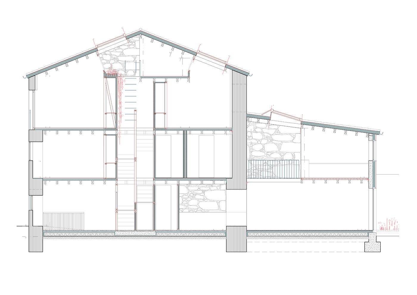 Casa BS Marxe - Arquitectura + Territorio 2 Sección longitudinal