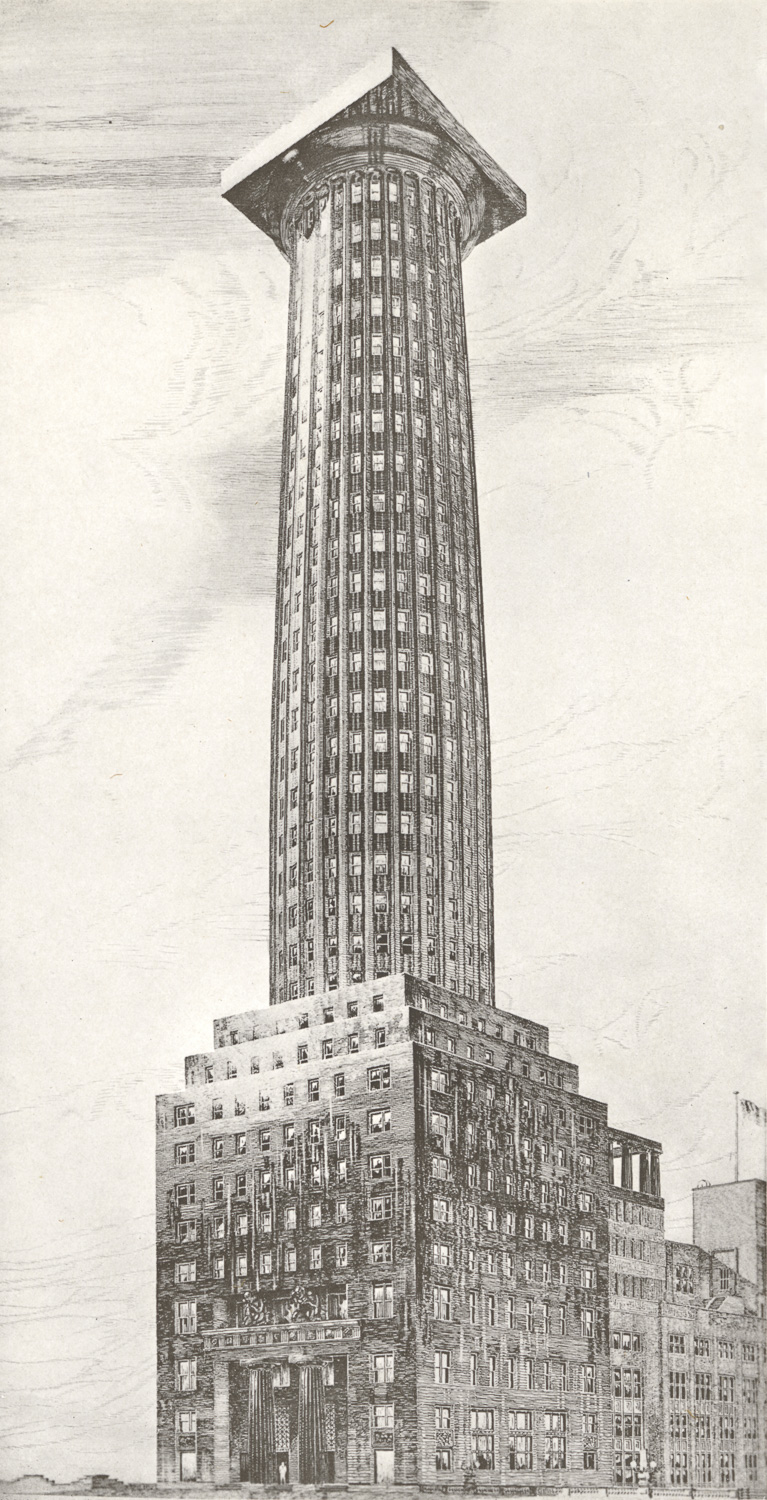 Concurso para la torre del Chicago Tribune (1922). Fuente dibujo de Adolf Loos Concurso para la torre del Chicago Tribune (1922). Fuente dibujo de Adolf Loos