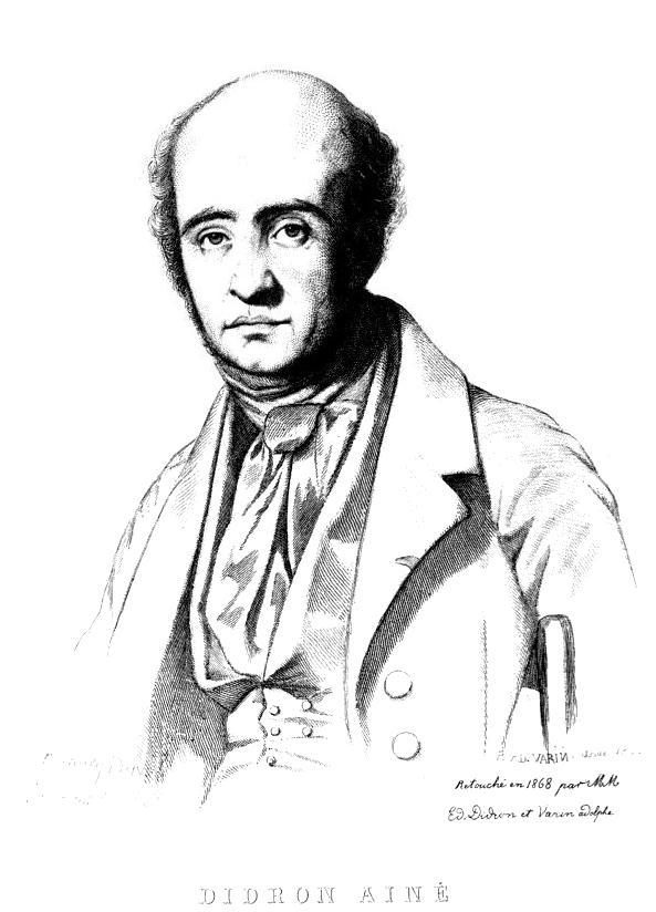 Retrato grabado en blanco y negro de Adolphe Napoléon Didron: un hombre calvo de mediana edad, de busto y tres cuartos, con levita y corbatín; debajo, la firma «Didron aîné».